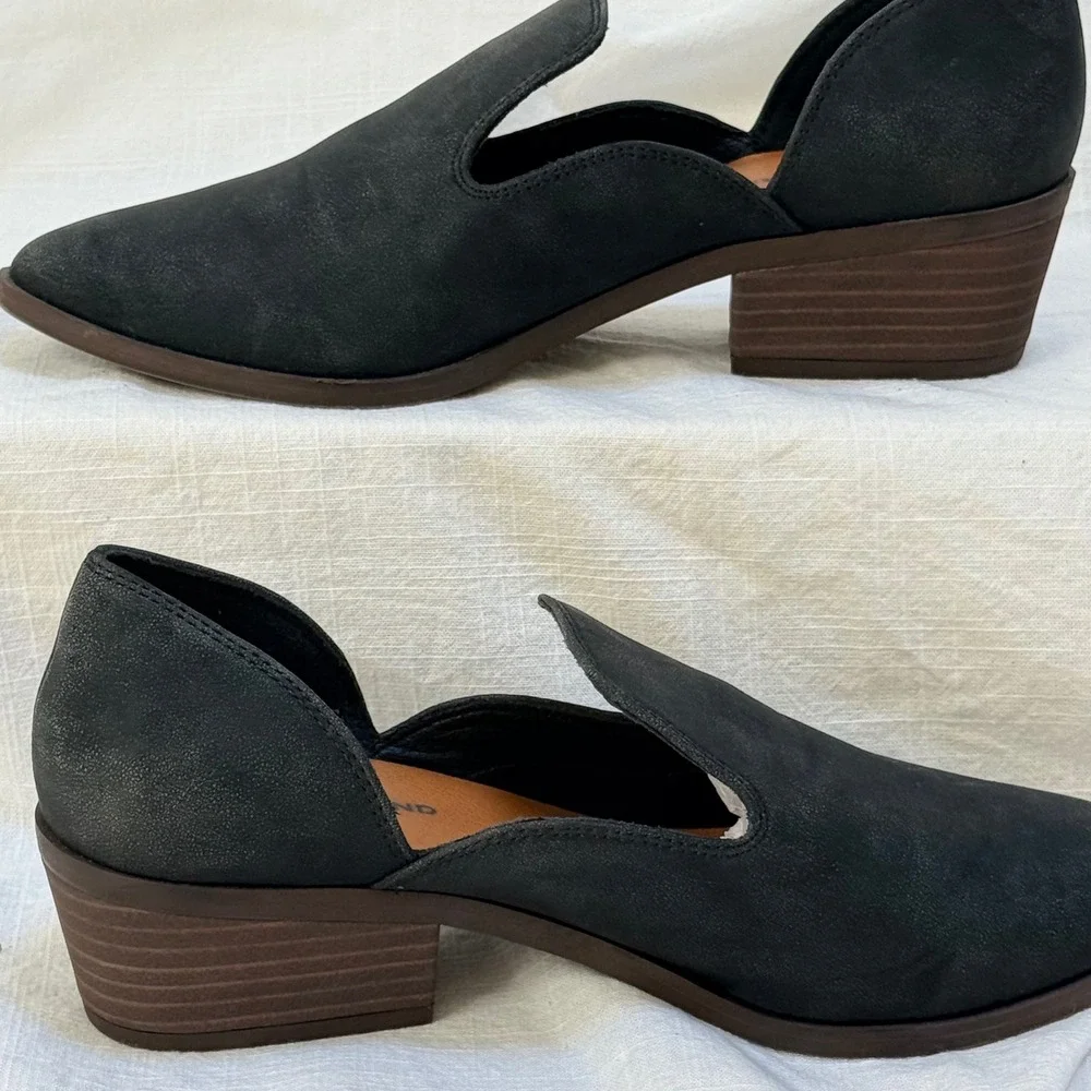 Lucky Brand Mizina Booties 7M Black d'Orsay Pointed Toe Block Heel Loafers